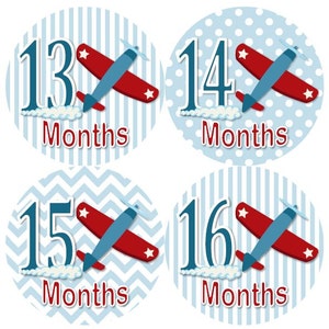 2e tweede jaar 13-24 maanden maandelijkse mijlpaal groei Stickers Marine rode blauwe vlakken Stars Sky vliegtuig kinderkamer thema MS873 babyfoto Prop