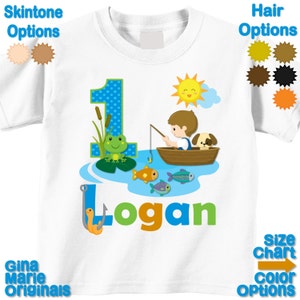 Personalized First 1st Birthday Boy Fishing T-shirt or Bodysuit Kids Baby Little Boy Fish Shirt Frog Boat Dog Pond 2nd 3rd 4th 5th 6th