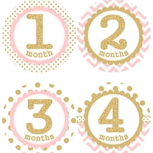 Baby maandelijkse mijlpaal groei Stickers Gold Glitter licht roze stippen punthaken kinderkamer thema MS001 Baby douche cadeau Baby Foto Prop