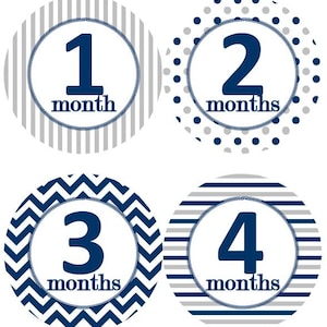 Baby maandelijkse mijlpaal groei Stickers Marine grijs witte stippen strepen punthaken MS100 kwekerij thema Baby Boy Girl douche cadeau Baby Foto Prop