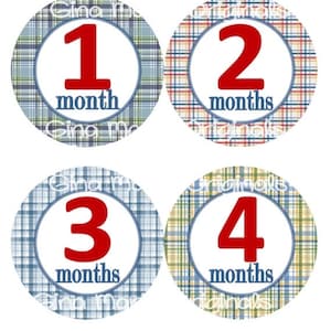 Baby maandelijkse mijlpaal groeistickers preppy marineblauw rood madras plaid kwekerij thema MS558 baby jongen meisje douche cadeau baby foto prop