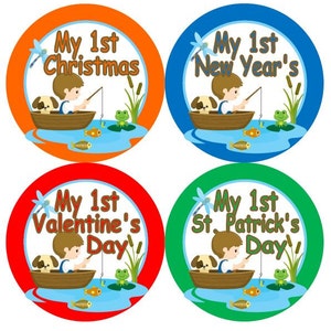 Baby 1e eerste vakantie maandelijkse mijlpaal groei Stickers Hengelsport jongen vissen MS504 kwekerij thema babydouche cadeau foto Prop