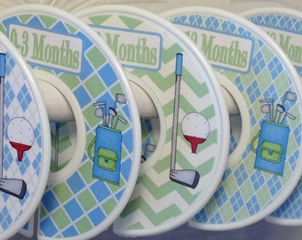 Baby Closet Dividers Blue Green Golf Golfing Golf Clubs Golf Balls Preppy Golf CD521 Baby Boy Shower Gift Nursery Closet Organizers