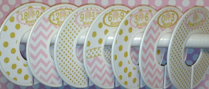 Baby Closet Dividers Clothes Organizers Soft Light Pink and Gold Elephants with Dots Chevrons CD010 Baby Girl Shower Gift Nursery image 4