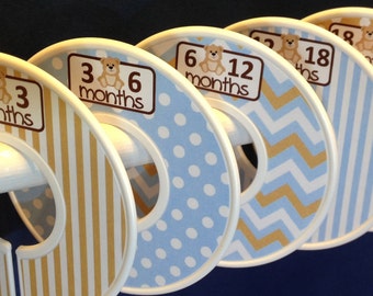 Baby Closet Dividers Organizers  Teddy Bear Blue Tan Brown CD560 Baby Boy Nursery Shower Gift - Clothes Dividers
