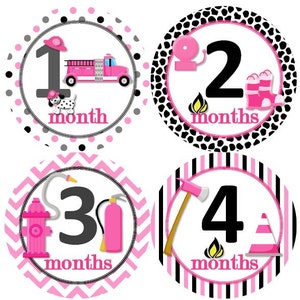 Baby maandelijkse mijlpaal groei Stickers meisje Fireman Brandweerman Fire Truck motor thema MS934 Baby meisje douche cadeau Baby Girl Foto Prop