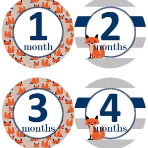 Baby maandelijkse mijlpaal groei Stickers Fox Marine grijs streep Navy kinderkamer thema MS547 Baby douche cadeau Baby Foto Prop