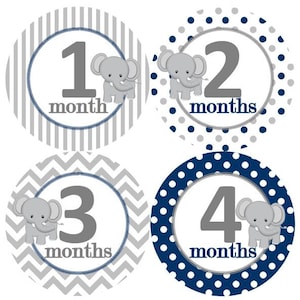Baby maandelijkse mijlpaal groei Stickers Marine grijs witte olifant kinderkamer thema MS256 Baby Boy Girl douche cadeau Baby Foto Prop
