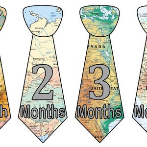 Baby Monthly Milestone Growth Stickers Uncut Boy Ties Baby World Maps Travel Nursery Theme MS549 Baby Boy Shower Gift Baby Photo Prop image 1