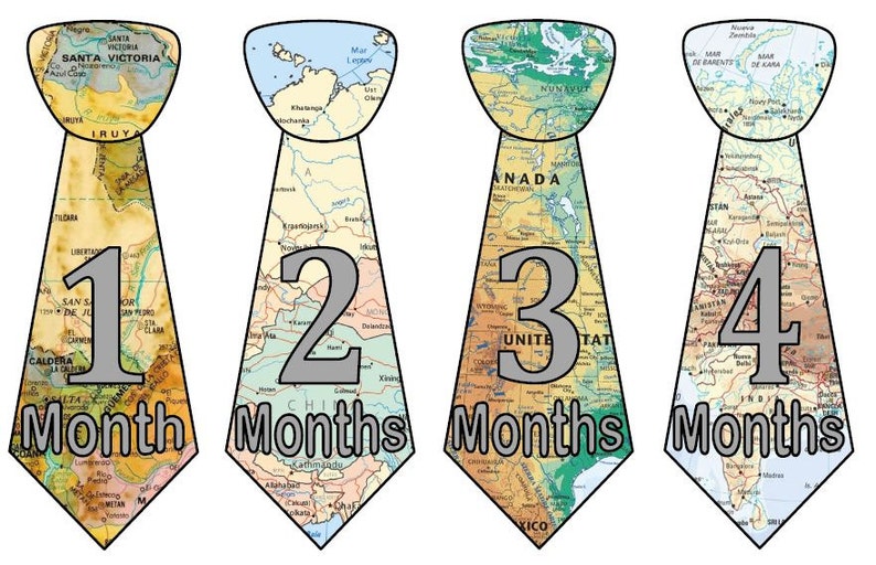 Baby Monthly Milestone Growth Stickers Uncut Boy Ties Baby World Maps Travel Nursery Theme MS549 Baby Boy Shower Gift Baby Photo Prop image 1