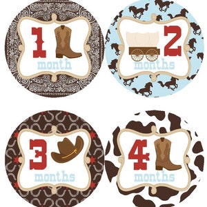 Baby maandelijkse mijlpaal groei Stickers in Cowboys westerse rood bruin blauw MS525 Baby Boy douche cadeau Baby Foto Prop