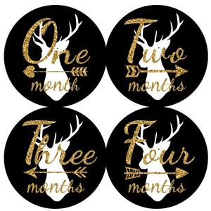 Baby maandelijkse mijlpaal groei Stickers Gold Glitter zwart Tribal herten pijlen kinderkamer thema MS810 Baby douche Gift foto Prop
