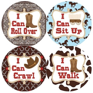 Baby 1e mijlpaal Stickers in Cowboys westerse rood bruin blauw MS525 Baby Boy douche cadeau Baby Foto Prop