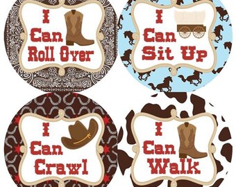 Baby 1st MILESTONE Stickers in Cowboys Western Red Brown Blue MS525 Baby Boy Shower Gift Baby Photo Prop