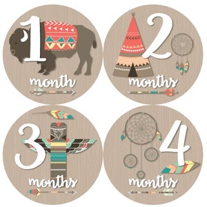 Baby maandelijkse Milestone groei stickers Tribal Tee Pee Arrows Buffalo Borgwald totem veren Tipi MS857 baby shower gift