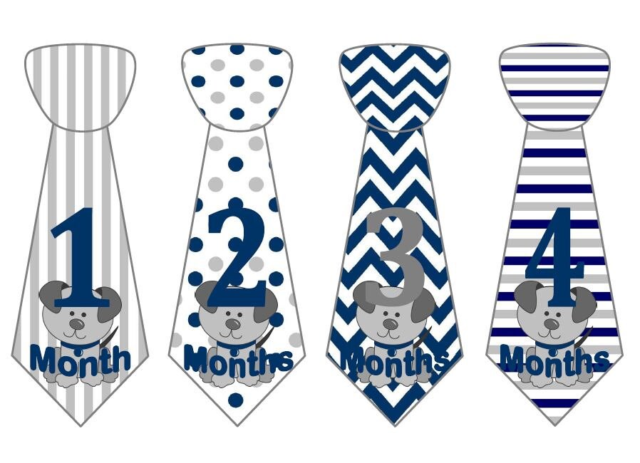Baby Monthly Milestone Growth Stickers Uncut Boy Ties Baby Navy Grey ...