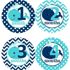 Baby maandelijkse mijlpaal groei Stickers Marine Turquoise blauwe Aqua walvis kinderkamer thema MS611 Baby douche cadeau Baby Foto Prop