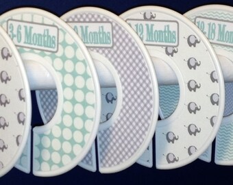 Baby Closet Dividers Organizers Mint and Grey Elephants CD214 Baby Nursery Shower Gift - Cothes Dividers