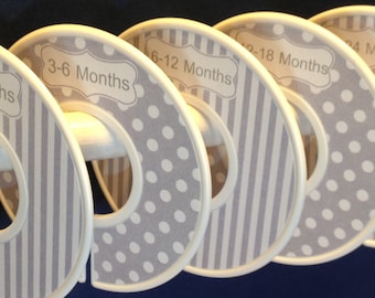 Baby Closet Dividers Organizers in Grey and White Dots and Stripes CD100 -  Baby Boy Girl Closet Clothes Organizers