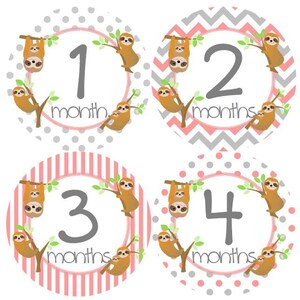 Baby Maandelijkse Mijlpaal Groei Stickers Roze Grijze Luiaards Baby Nursery Thema Baby Shower Gift MS989 Baby Photo Prop