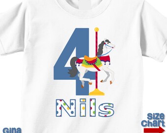 Personalized 1st Birthday Carousel T-Shirt Baby Bodysuit Shirt Horse Merry Go Round Party Gift Boy 1st 2nd 3rd Blue Red