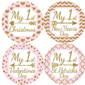 Baby 1e eerste vakantie groei Stickers Gold Glitter licht roze harten punthaken pijlen kinderkamer thema mijlpalen groei MS020 douchegift