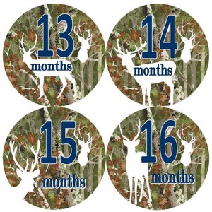 2e tweede jaar 13-24 Baby maandelijkse mijlpaal groei Stickers Marine Camo wit hert silhouet MS511 Baby Boy douche Gift kwekerij jacht Hunt