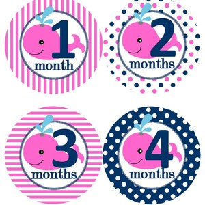 Baby maandelijkse mijlpaal groei Stickers helder roze Marine walvis kinderkamer thema MS610 Baby douche cadeau Baby Foto Prop