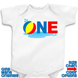 1st First ONE Boy Girl Beach Ball Summer Splash Pool Birthday Party Shirt T-shirt Bodysuit - Shirt in White, Grey, Blue, Pink