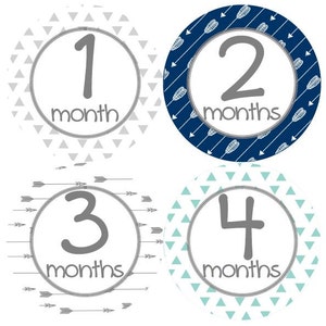 Baby maandelijkse mijlpaal groei Stickers in Tribal Marine Mint grijs oranje MS877 Baby Boy Girl douche Gift Tribal kinderkamer