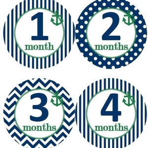 Baby maandelijkse mijlpaal groei Stickers nautische Marine Kelly Green anker kinderkamer thema MS615 Baby douche cadeau Baby Foto Prop