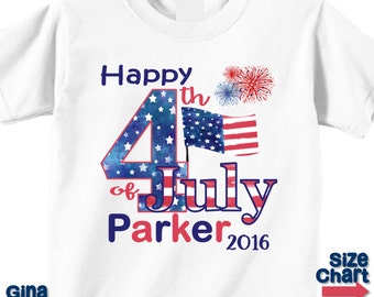 Personalized Happy 4th of July Patriotic Bodysuit T-shirt Shirt Red Blue Stars Stripes American Flag Baby Kid Boy Girl