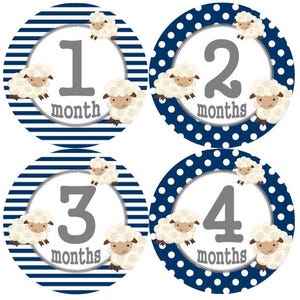 Baby maandelijkse mijlpaal groei Stickers Marine Lamb Nursery thema MS947 Baby Boy Girl douche cadeau Baby Foto Prop