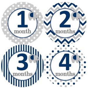 Baby maandelijkse mijlpaal groei Stickers Marine grijze olifant kinderkamer thema MS246 Baby Boy Girl douche cadeau Baby Foto Prop