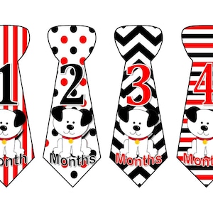Baby maandelijkse mijlpaal groei Stickers Onbesneden Boy banden Baby rood zwarte pups honden kinderkamer thema MS Baby Boy douche cadeau Baby Foto Prop
