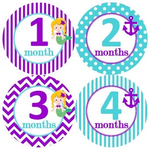 Baby maandelijkse mijlpaal groei Stickers paars Turquoise zeemeerminnen ankers kinderkamer thema MS620 Baby douche cadeau Baby Foto Prop