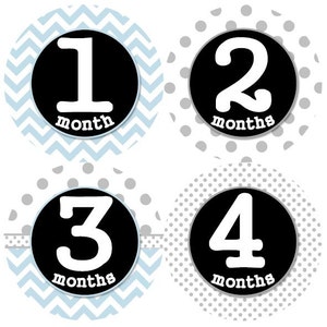 Baby maandelijkse mijlpaal groei Stickers grijs blauw wit zwarte stippen strepen punthaken kinderkamer thema MS142 Baby Boy douche cadeau Baby Foto Prop