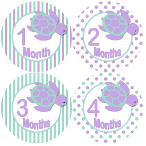 Baby maandelijkse mijlpaal groei Stickers in lavendel Mint zee schildpadden kinderkamer thema MS973 Baby douche cadeau Baby Foto Prop