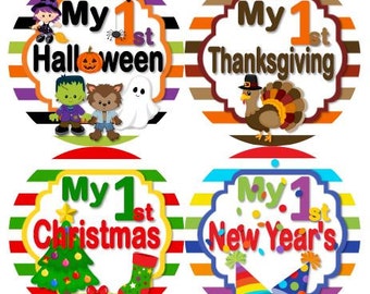 Baby Monthly Milestone Growth My 1st First HOLIDAY Stickers First Year Holidays Stickers MS820 Baby Boy Girl Infant Photo Prop Sticker