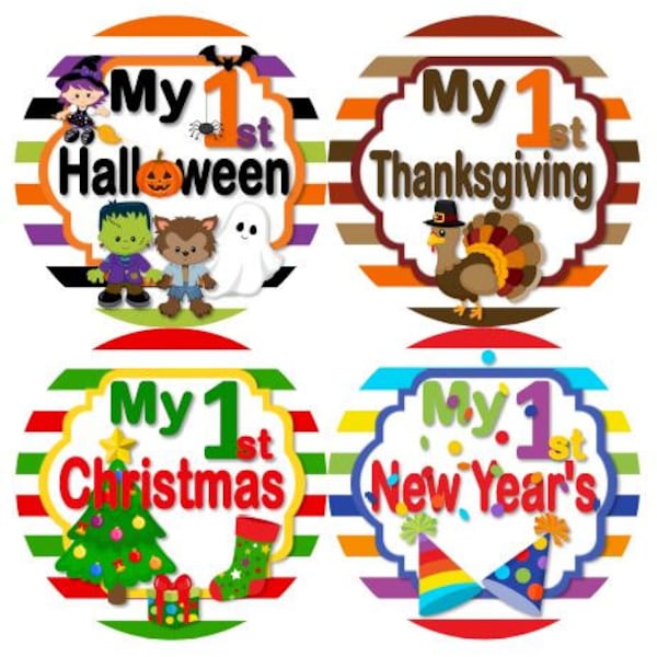 Baby Monthly Milestone Growth My 1st First HOLIDAY Stickers First Year Holidays Stickers MS820 Baby Boy Girl Infant Photo Prop Sticker