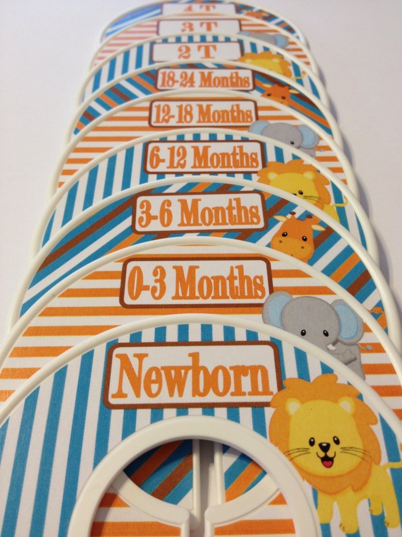 Baby Closet Dividers Organizers Lions Giraffes Elephants Jungle Orange Blue Brown CD829 Baby Boy Nursery Shower Gift image 1