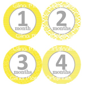 Maandelijkse mijlpaal groei Stickers Shabby elegantie grijs en geel Baby Nursery thema MS412 Baby douche cadeau Baby Foto Prop