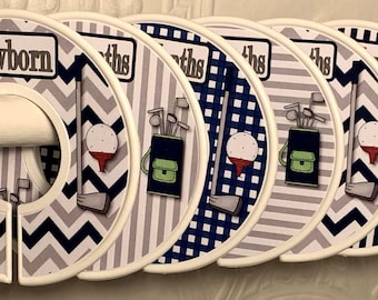 Baby Closet Dividers Navy Grey Golf Golfing Golf Clubs Golf Balls Preppy Golf CD Baby Boy Shower Gift Nursery Closet Organizers