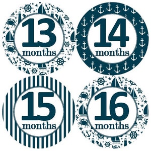 2e tweede jaar 13-24 Baby maandelijkse mijlpaal groei Stickers nautische Marine White anker zeilboot MS605 kwekerij thema Baby douchegift
