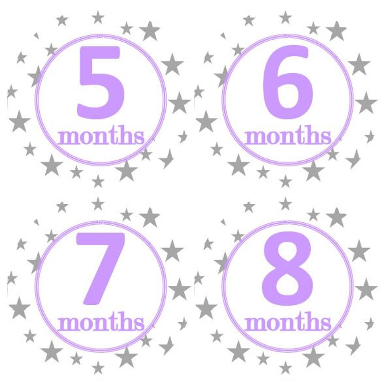 Baby Monthly Milestone Growth Stickers Grey Stars Lavender Nursery Theme MS132 Baby Shower Gift Baby Photo Prop