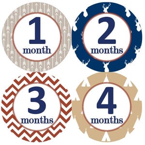 Baby maandelijkse mijlpaal groei Stickers Marine roest Greige Tan herten pijlen Tribal Tee Pee MS969 Baby Boy Girl douche Gift kwekerij foto Prop