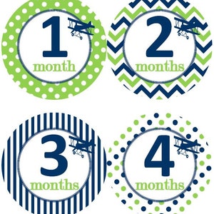 Maandelijkse mijlpaal groei Stickers Marine groene Bi-vliegtuigen dubbeldekkers vliegtuig vliegtuigen kinderkamer thema MS559 Baby douche cadeau Baby babyfoto