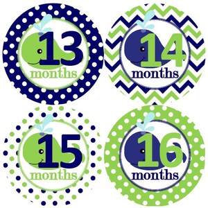 2e tweede jaar 13-24 Baby maandelijkse mijlpaal groei Stickers Marine groene walvis kinderkamer thema MS613 Baby douche cadeau Baby Foto Prop