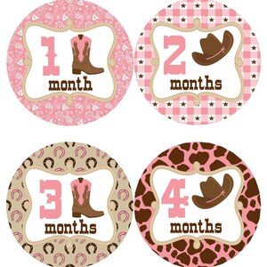 Baby maandelijkse mijlpaal groei Stickers in Cowgirl westerse roze bruin MS524 Baby meisje douche cadeau Baby Foto Prop