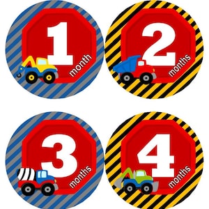 Baby maandelijkse mijlpaal groei stickers in grote vrachtwagens bouw dump tow dozier truck MS543 Baby Boy nursery shower gift baby foto prop